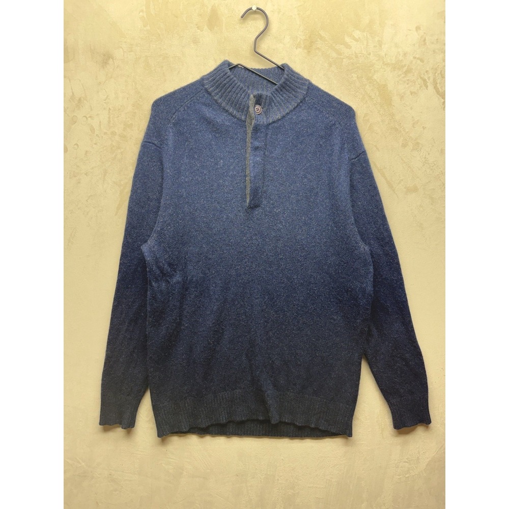 Raffi Wool Cashmere Pullover Sweater Mens XL Blue Mock Neck Button Ombre Knit
